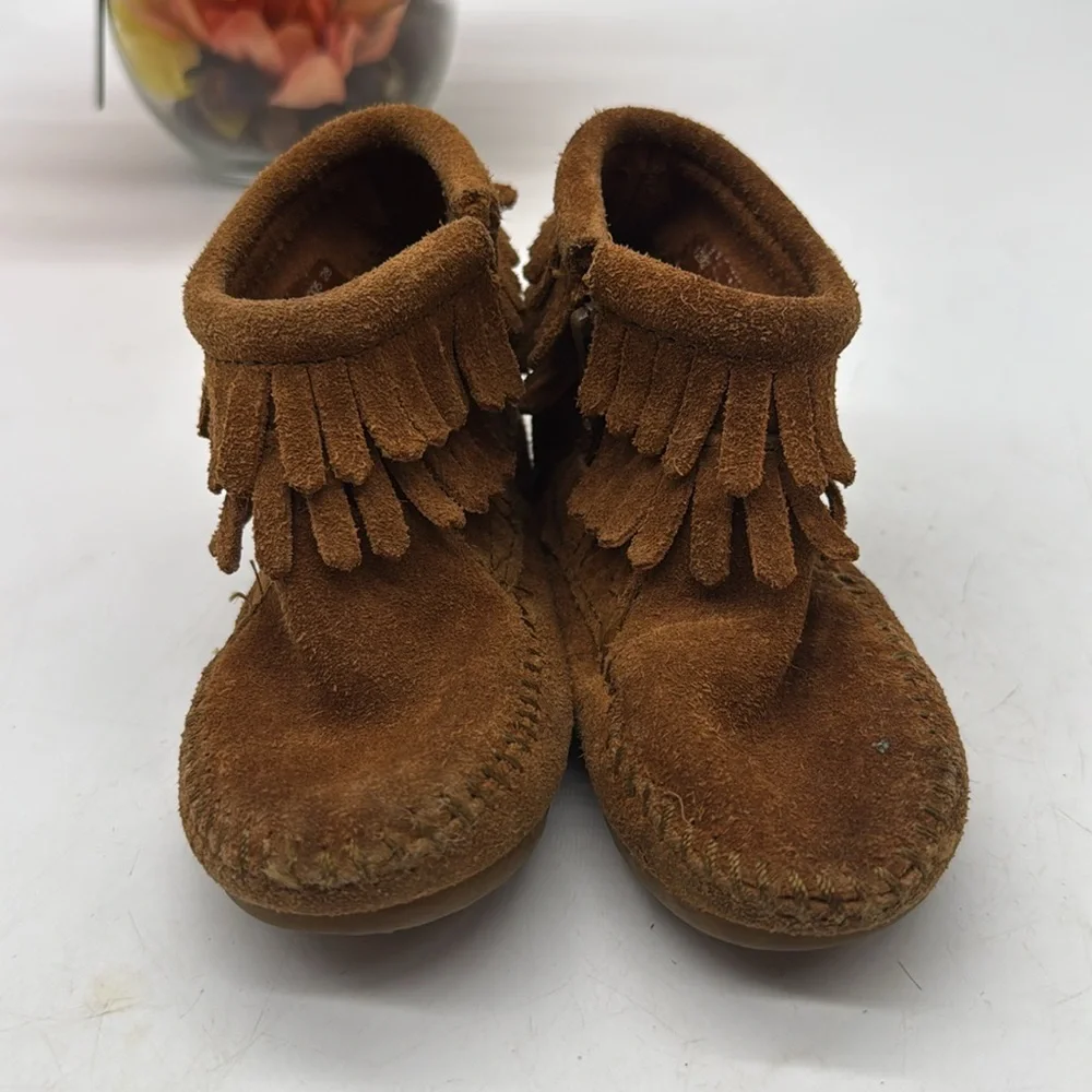 Minnetonka Brown Kids Moccasins with Fringe KS8766